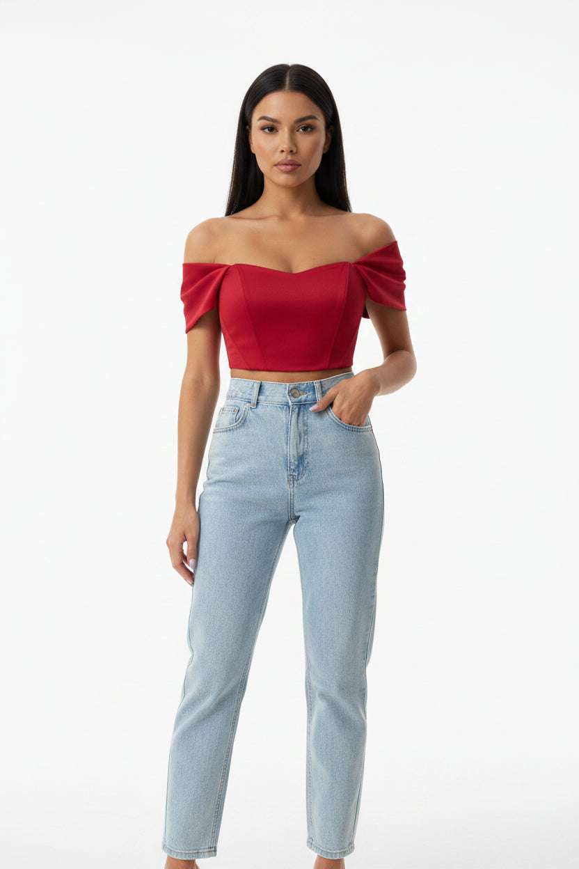 red luxury satin top for women
