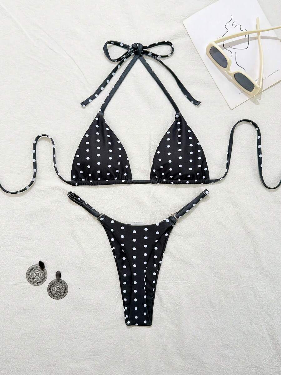 women´s two-piece swimwear in black with white dots 