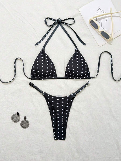 women´s two-piece swimwear in black with white dots 