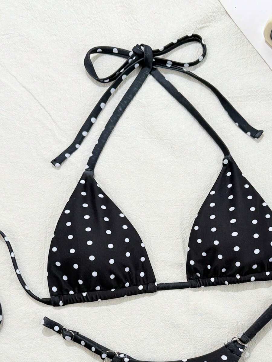 women´s two-piece swimwear in black with white dots 