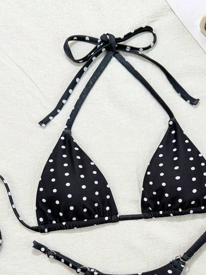 women´s two-piece swimwear in black with white dots 