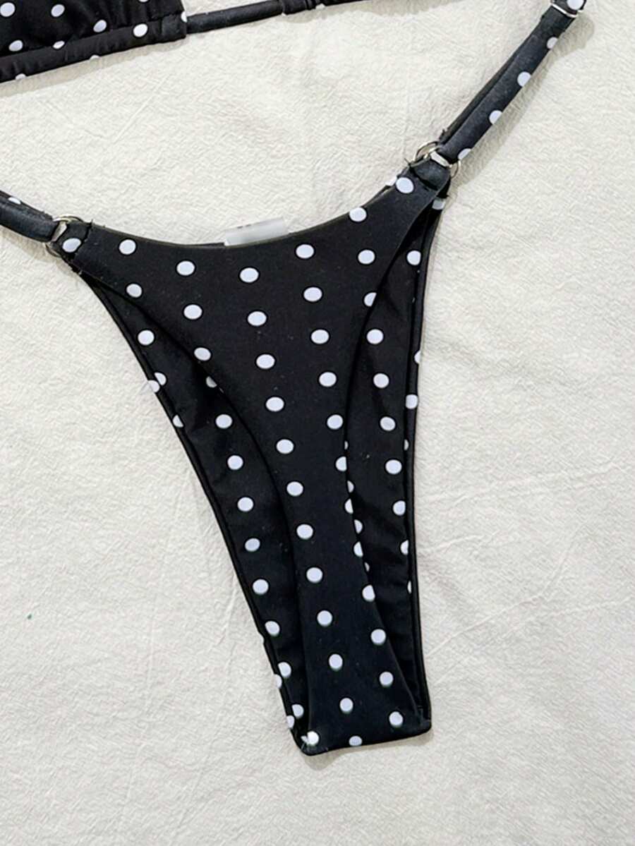 women´s two-piece swimwear in black with white dots 