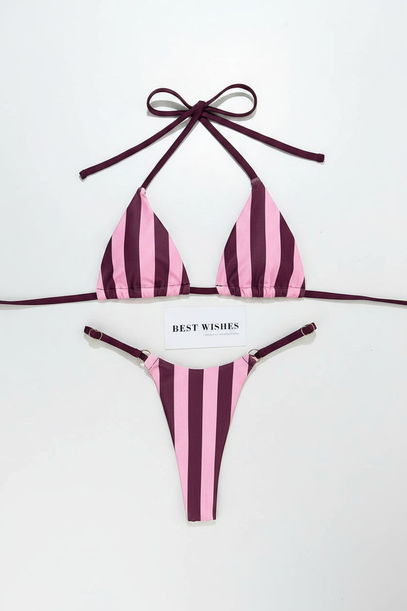 women´s two-piece swimwear in pink and burgundy lines