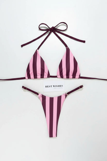 women´s two-piece swimwear in pink and burgundy lines
