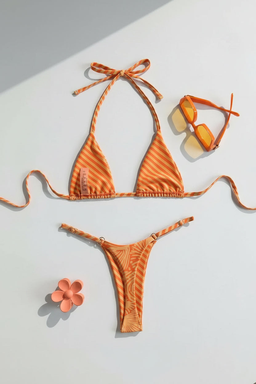 women´s two-piece swimwear in orange with sea details