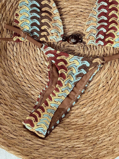 detail view of women´s two-piece swimwear boho style 