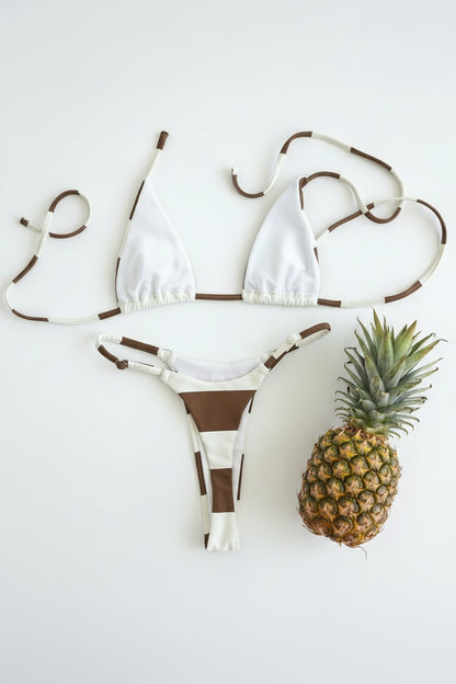 woman´s two-piece swimwear in white and cocoa color