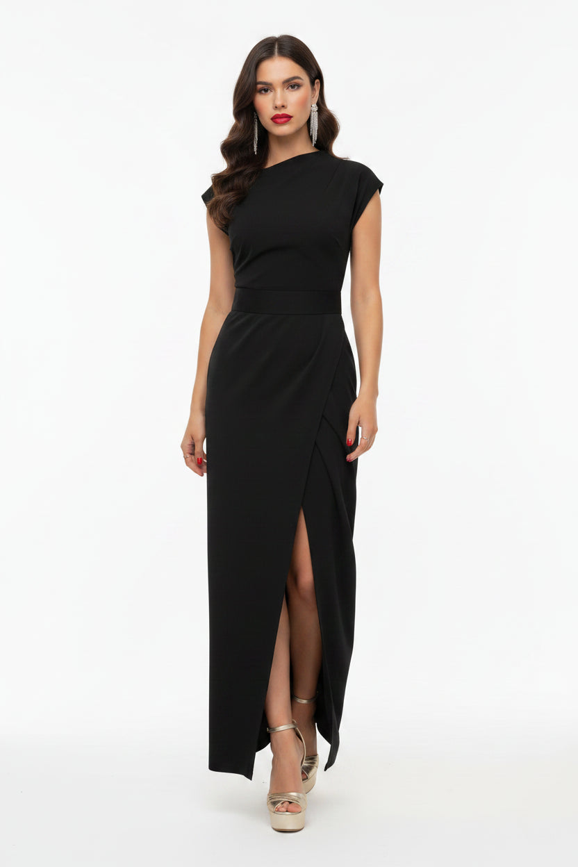 woman wearing a black official evening dress
