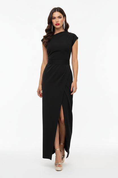 woman wearing a black official evening dress