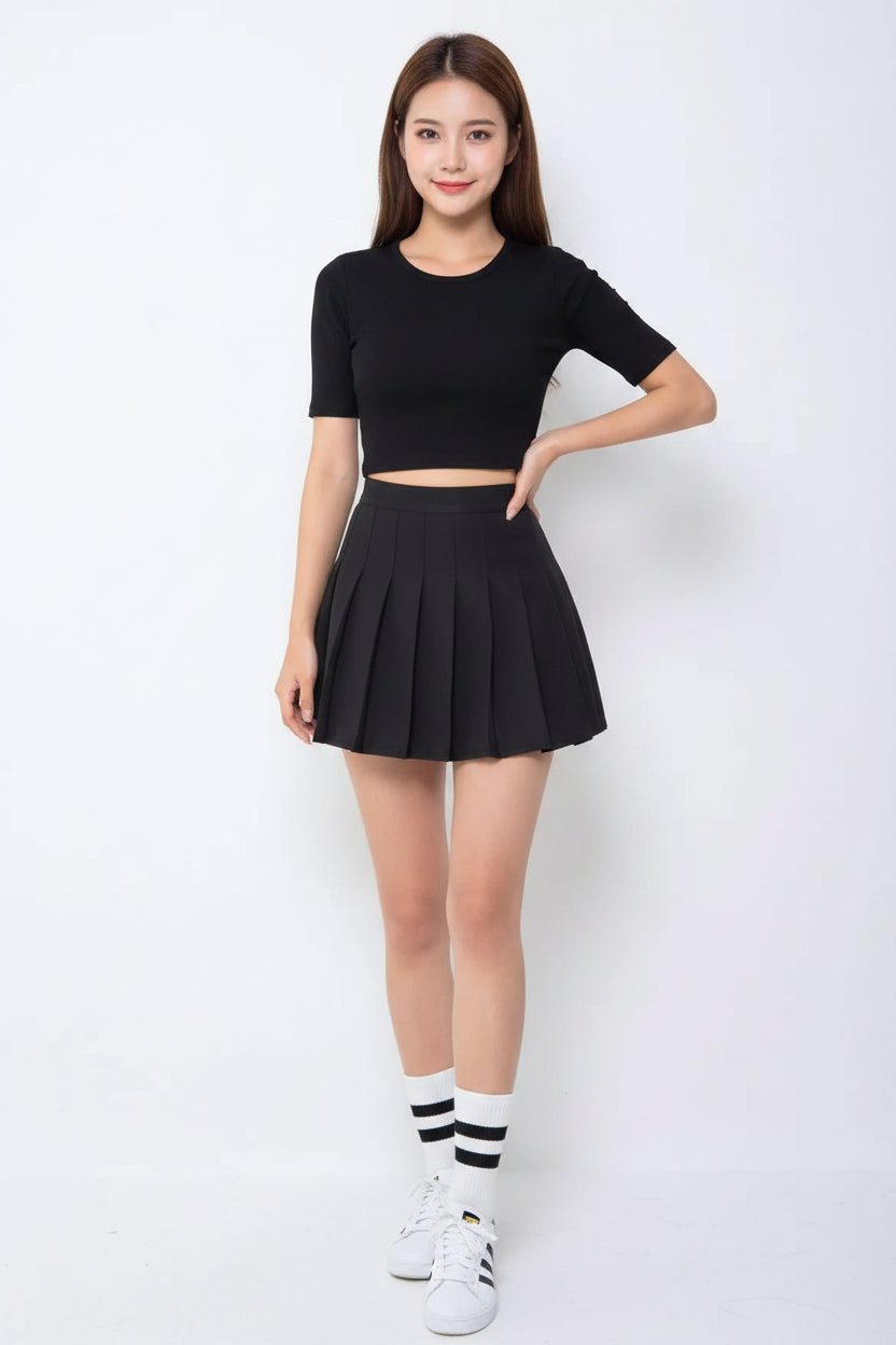 black classic mini skirt with clean silhouette 