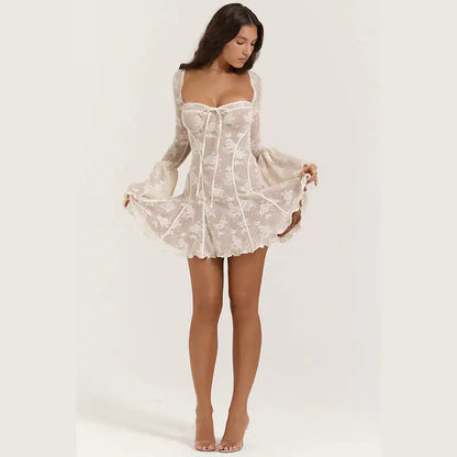 elegant white lace mini dress with romatic long sleeves